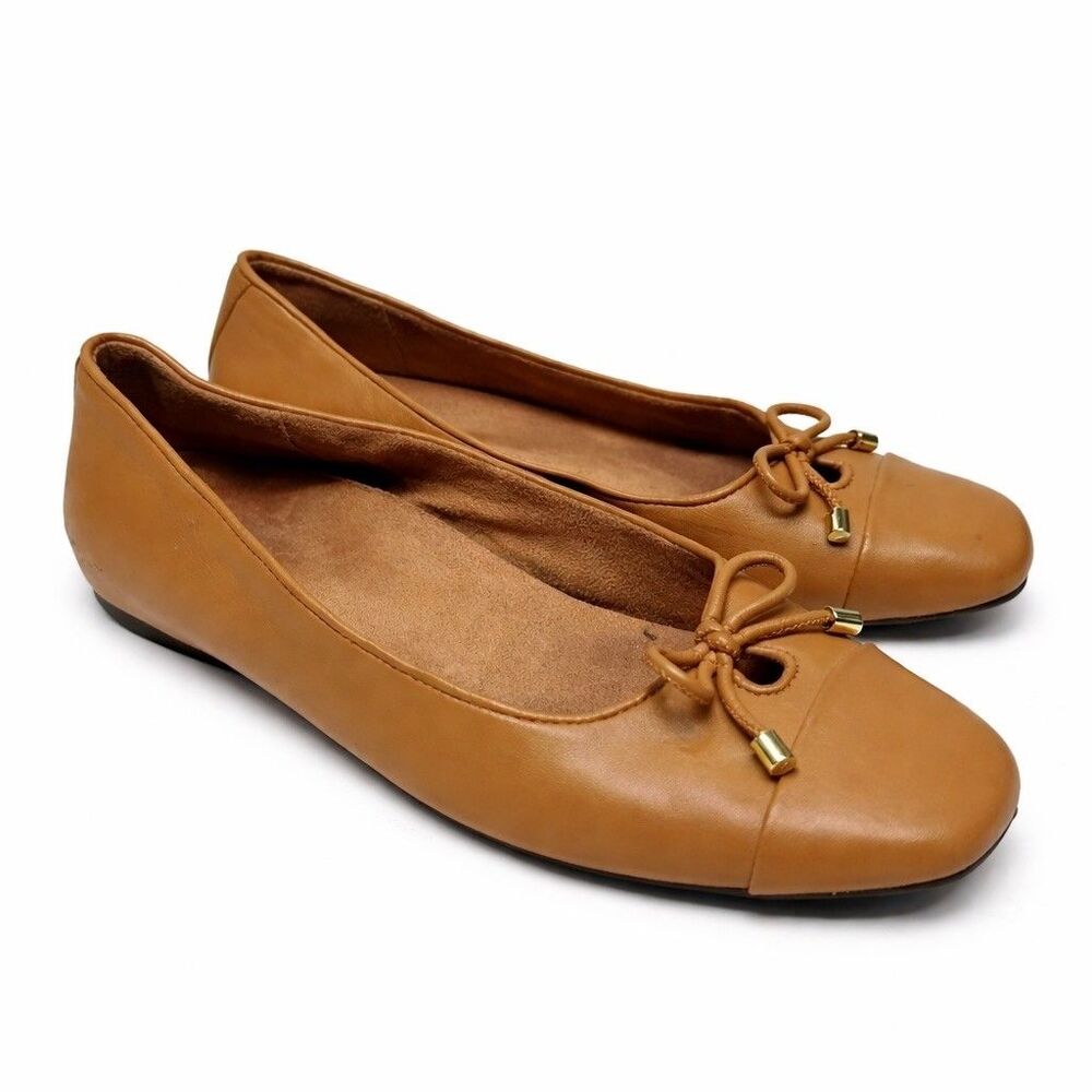 Vionic Klara Shoes Womens Size 9 Camel Leather Ballet‎ Flats Bow Comfort Slip On